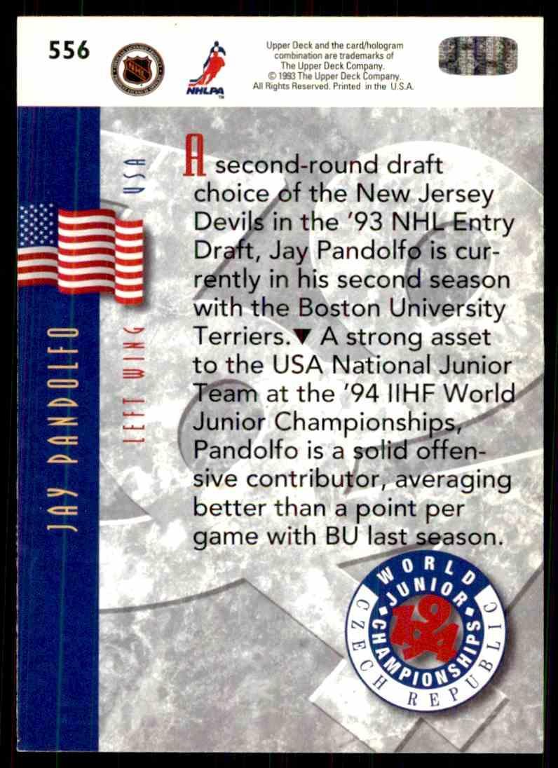 Хоккей Карточка 1993-94 Upper Deck Hockey Series 2 WJC RC№ 556 Jay Pandolfo 1