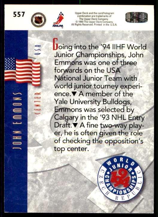 Хоккей Карточка 1993-94 Upper Deck Hockey Series 2 WJC № 557 John Emmons 1