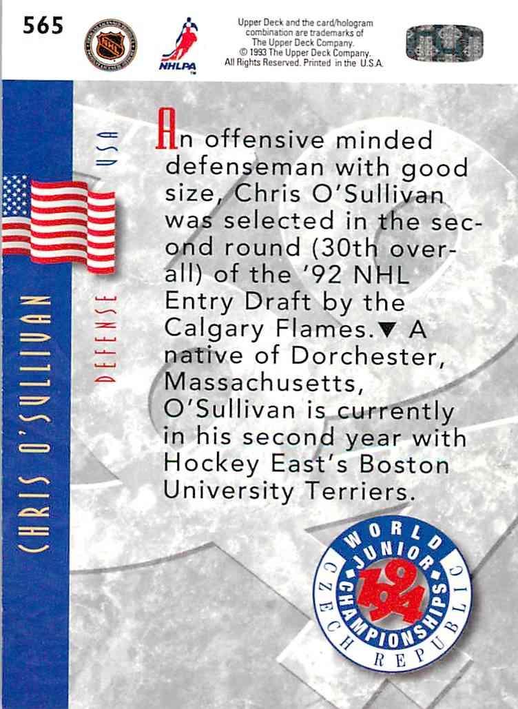 Хоккей Карточка 1993-94 Upper Deck Hockey Series 2 RC № 565 Chris O'Sullivan 1