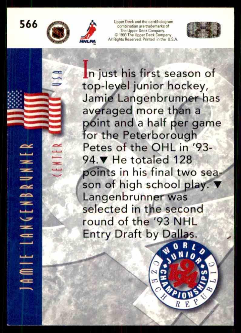 Хоккей Карточка 1993-94 Upper Deck Hockey Series 2RC № 566 Jamie Langenbrunner 1