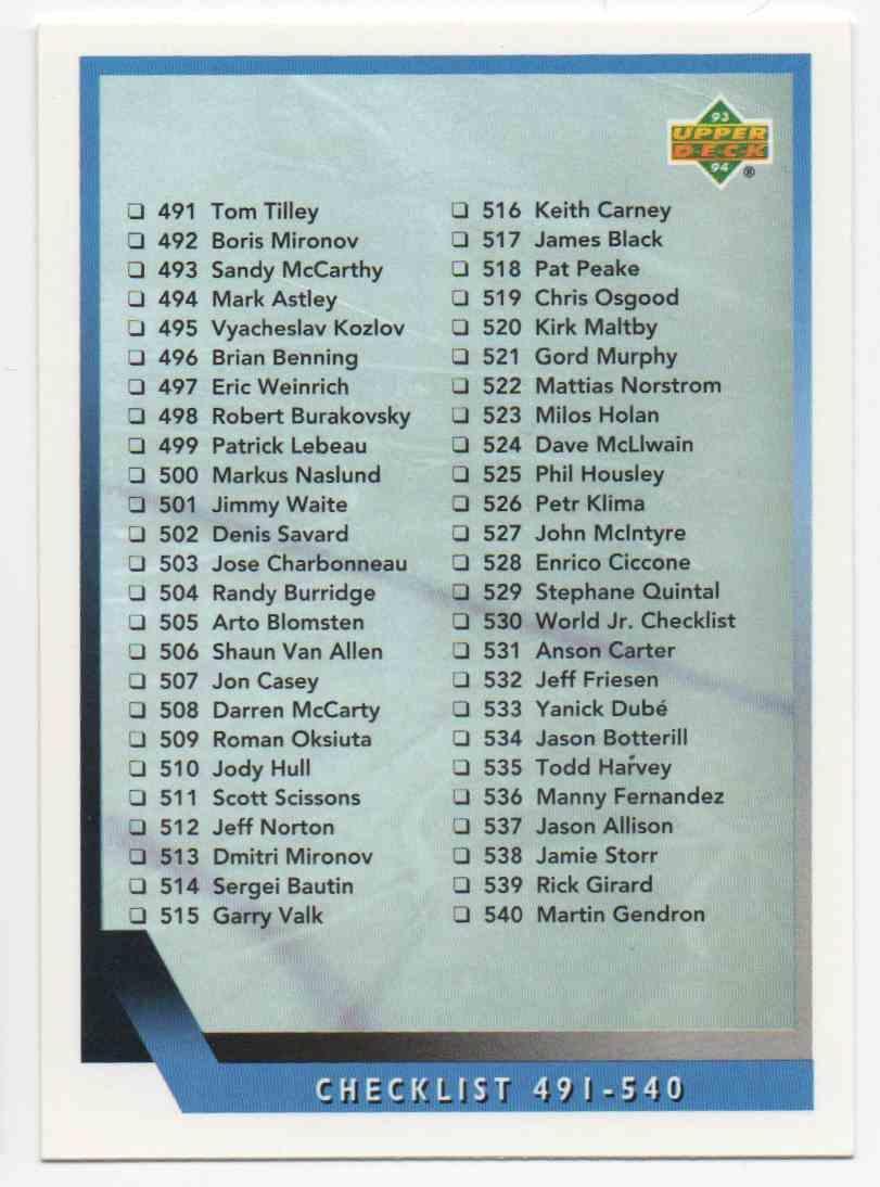 Хоккей Карточка 1993-94 Upper Deck Hockey Series 2 RC № 575 cheklist 491-575