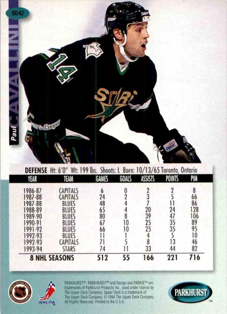 Хоккей Карточка Upper Deck 1994-95 Parkhurst SE № 42 Paul Cavallini 1