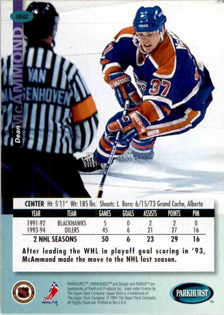 Хоккей Карточка Upper Deck 1994-95 Parkhurst SE № 62 Dean McAmmond 1