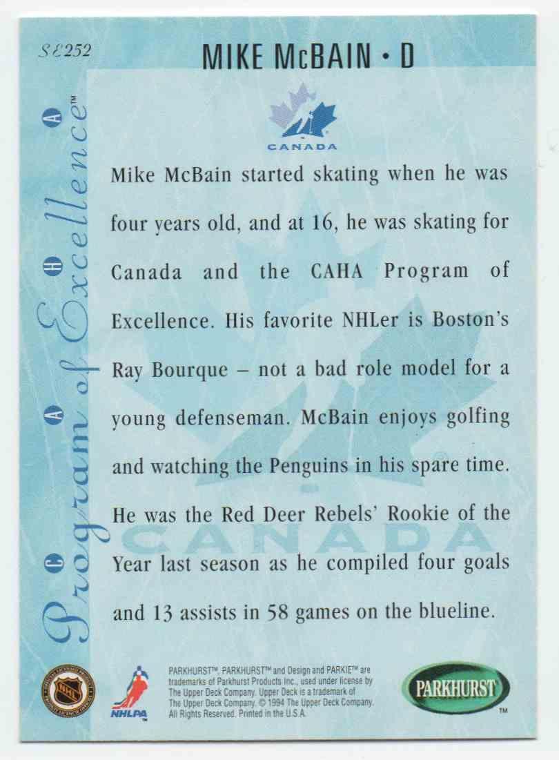 Хоккей Карточка Upper Deck 1994-95 Parkhurst SE № 252 Mike McBain 1