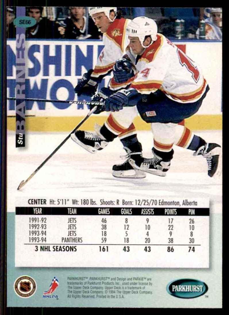 Хоккей Карточка Upper Deck 1994-95 Parkhurst SE № 66 Stu Barnes 1