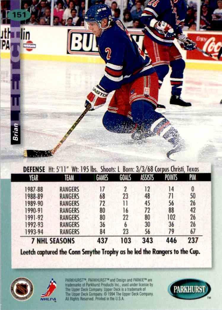Хоккей Карточка Upper Deck 1994-95 Parkhurst № 151 Brian Leetch 1