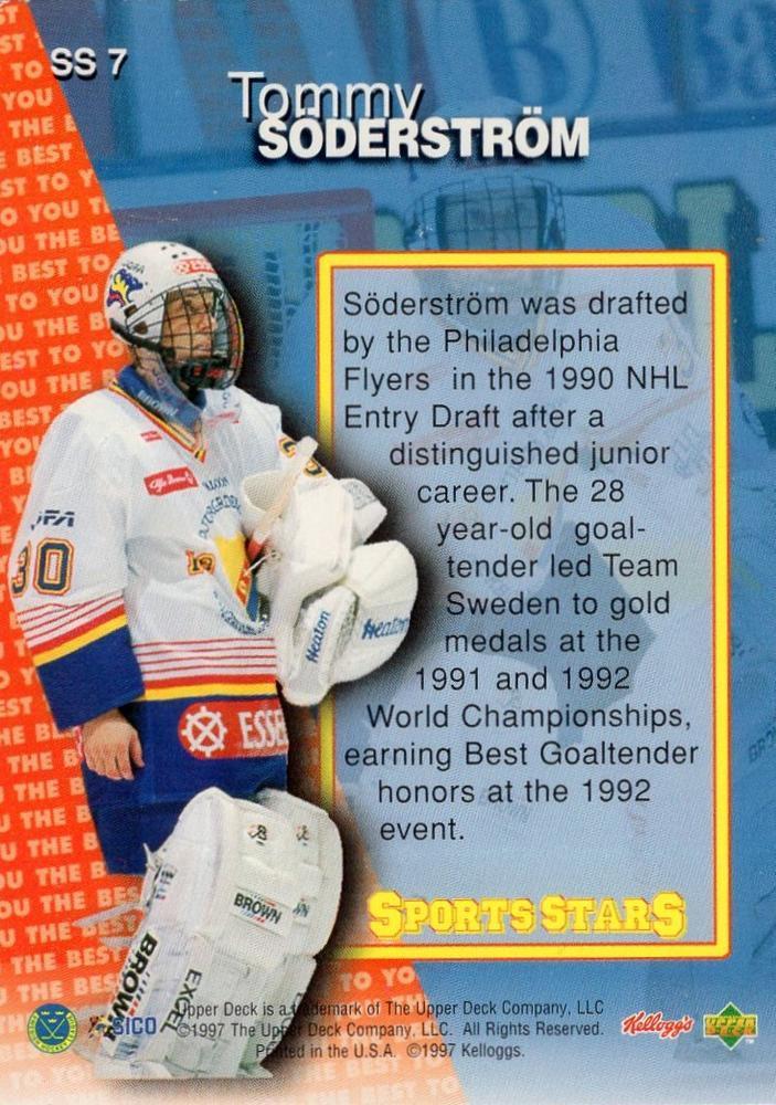 Хоккей Карточка Upper Deck 1997 Kellogg's Sports Stars № SS7 Tommy Soderstrom 1