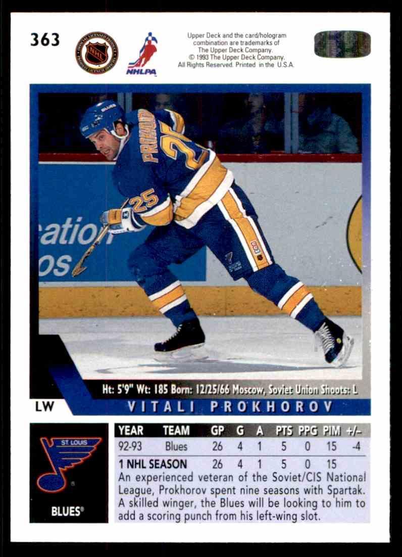 Хоккей Карточка 1993-94 Upper Deck Hockey Series 2 № 363 Vitali Prokhorov 1
