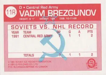 Хоккей Карточка NHL 1991-92 O-Pee-Chee Hockey № 11R Vadim Brezgunov 1