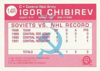 Хоккей Карточка NHL 1991-92 O-Pee-Chee Hockey № 14R Igor Chibirev 1
