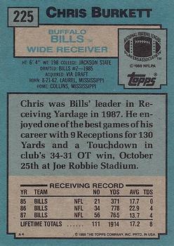 Американский футбол 1988 topps #225 RC Chris Burkett - Buffalo Bills 1
