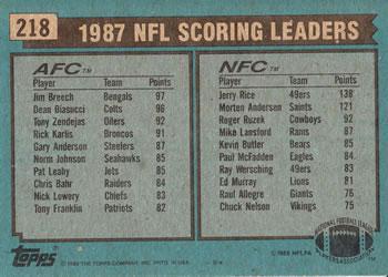 Американский футбол 1988 topps #218 Jim Breech / Jerry Rice Cincinnati Bengals / 1