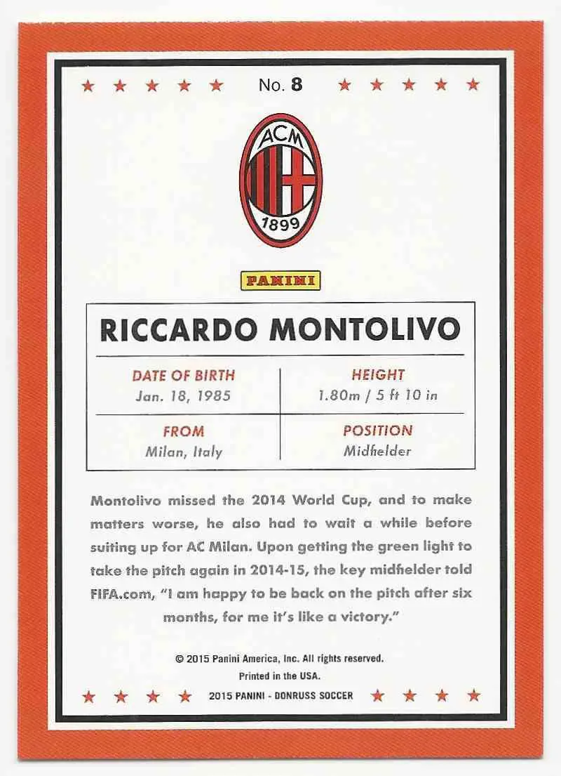 футбол,карточка 2015 Donruss № 8 Riccardo Montolivo 1