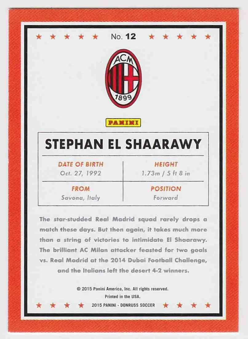 футбол,карточка 2015 Donruss № 12 StephanEl Shaarawy 1