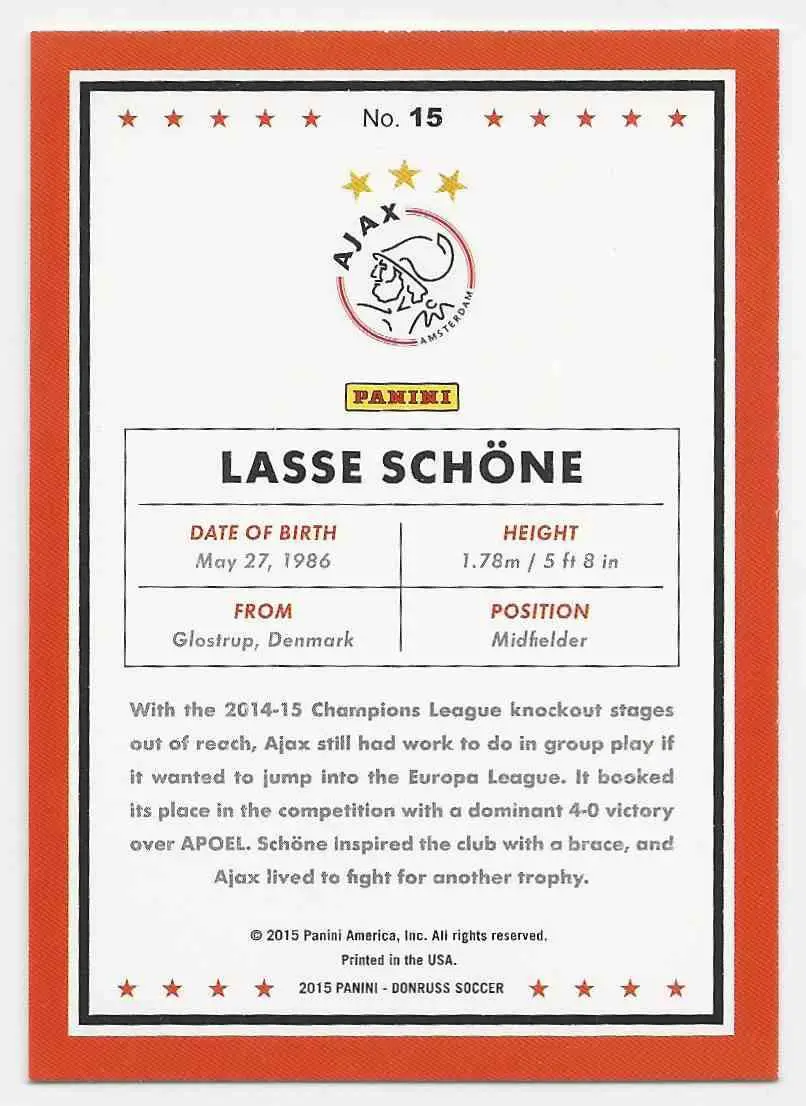 футбол,карточка 2015 Donruss № 15 Lasse Schone 1