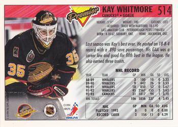 Хоккей Карточка 1993-94 Topps Premier # 514 Kay Whitmore 1