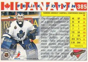 Хоккей Карточка 1993-94 Topps Premier # 385 Felix Potvin Team CANADA 1