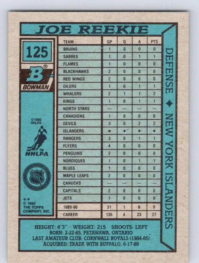 1990-91 BOWMAN # 125 Joe Reekie 1