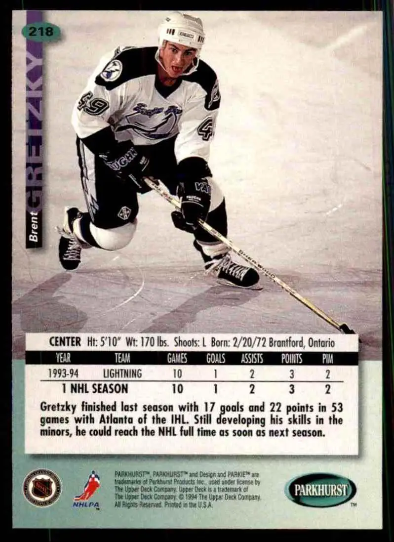 1994-95 UD Parkhurst # 218 Brent Gretzky 1