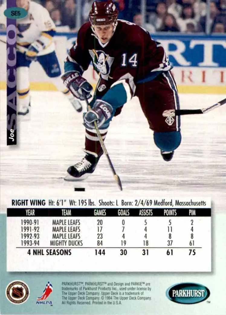 1994-95 UD Parkhurst # SE 5 Joe Sacco 1