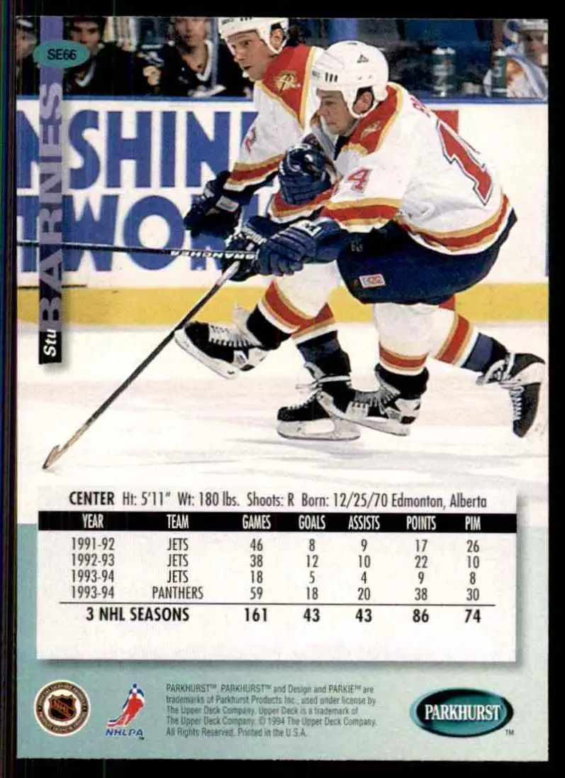 1994-95 UD Parkhurst # SE 66 Stu Barnes 1