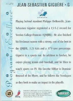 1994-95 UD Parkhurst # SE 270 Jean-Sebastien Giguer 1