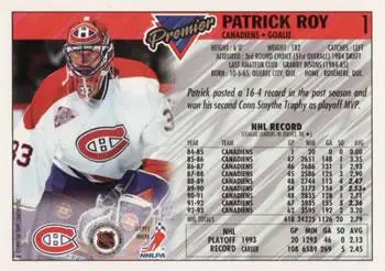 1993-94 TOPPS Premier #1 Patrick Roy 1