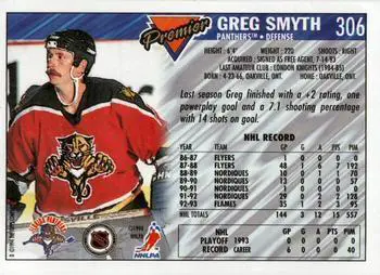 1993-94 TOPPS Premier # 306 Greg Smyth 1