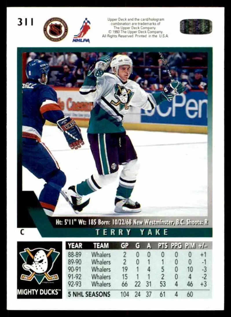 1993-94 Ud Hockey Series 2 # 311 Terry Yake 1