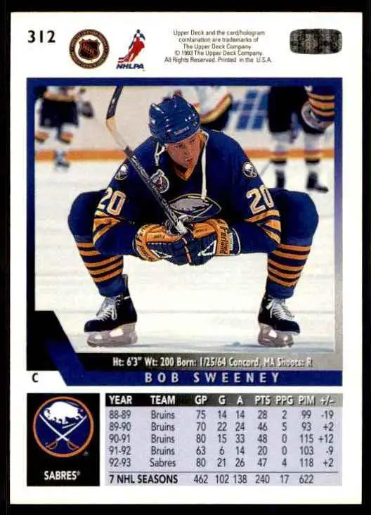 1993-94 Ud Hockey Series 2 # 312 Bob Sweeney 1