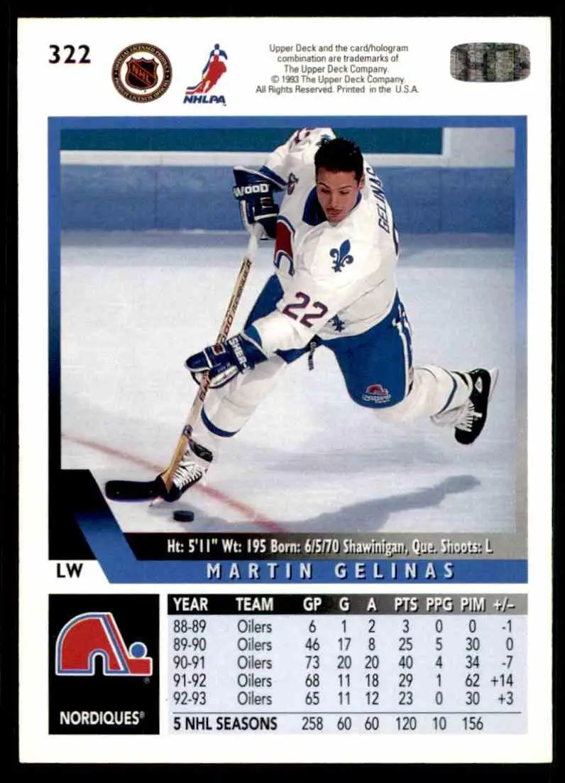 1993-94 Ud Hockey Series 2 # 322 Martin Gelinas 1