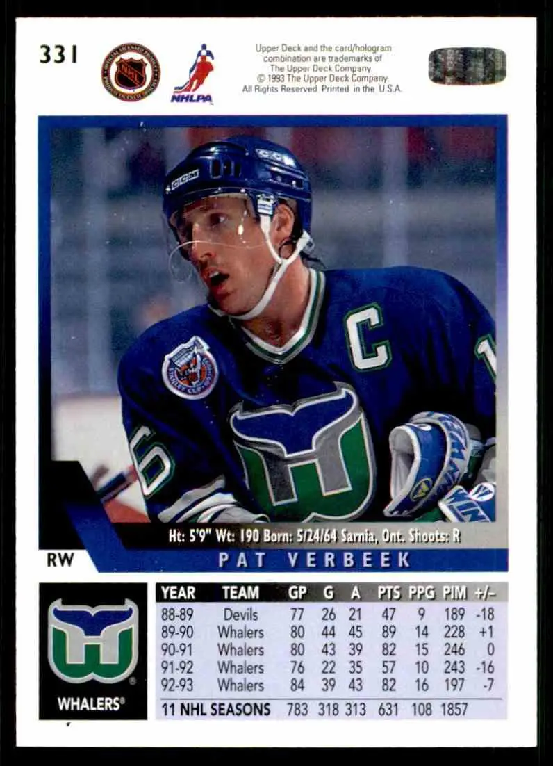 1993-94 Ud Hockey Series 2 # 331 Pat Verbeek 1
