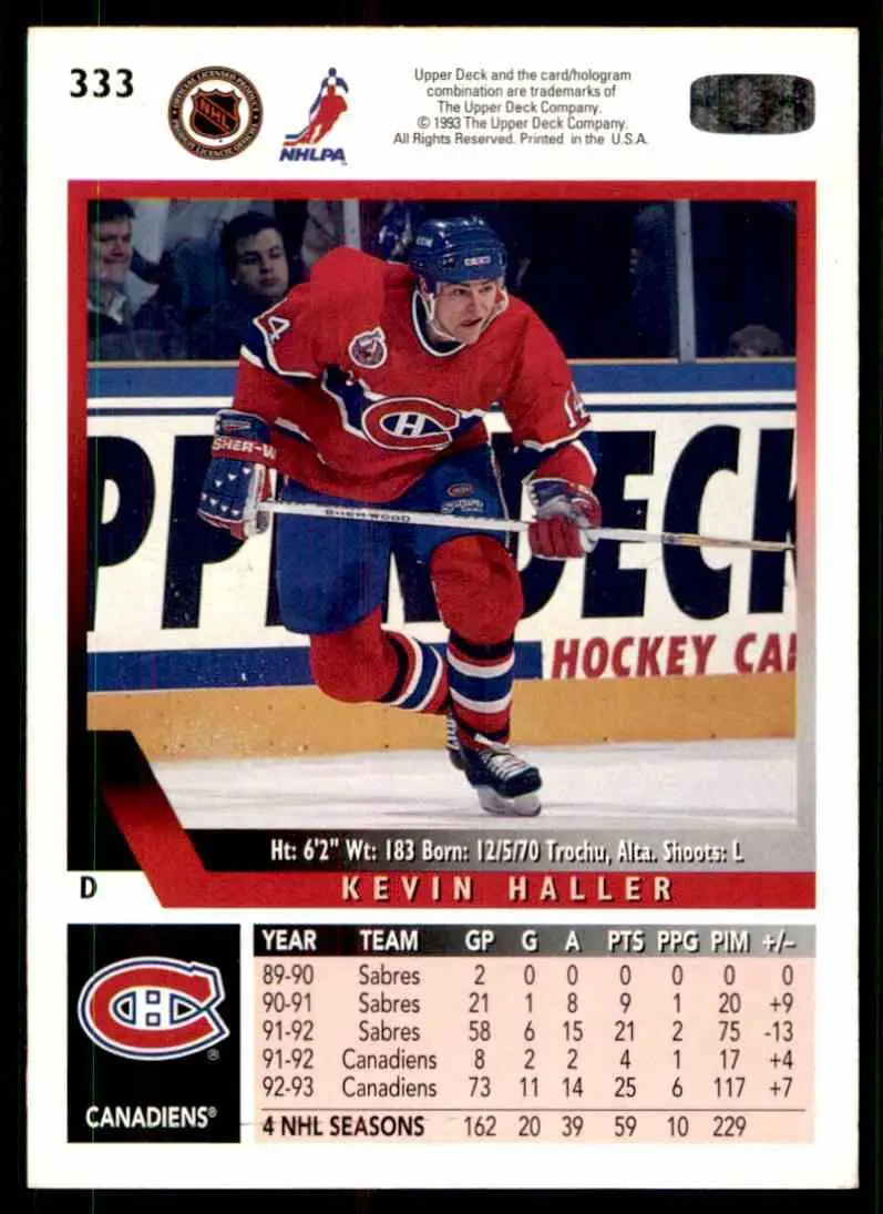 1993-94 Ud Hockey Series 2 # 333 Kevin Haller 1
