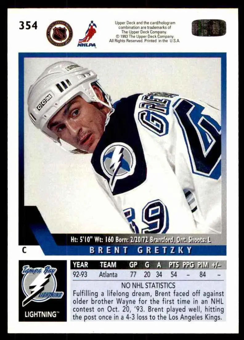 1993-94 Ud Hockey Series 2 # 354 Brent Gretzky 1