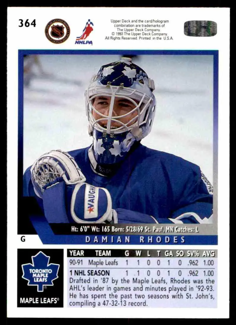1993-94 Ud Hockey Series 2 # 364 Domuan Rhodes 1