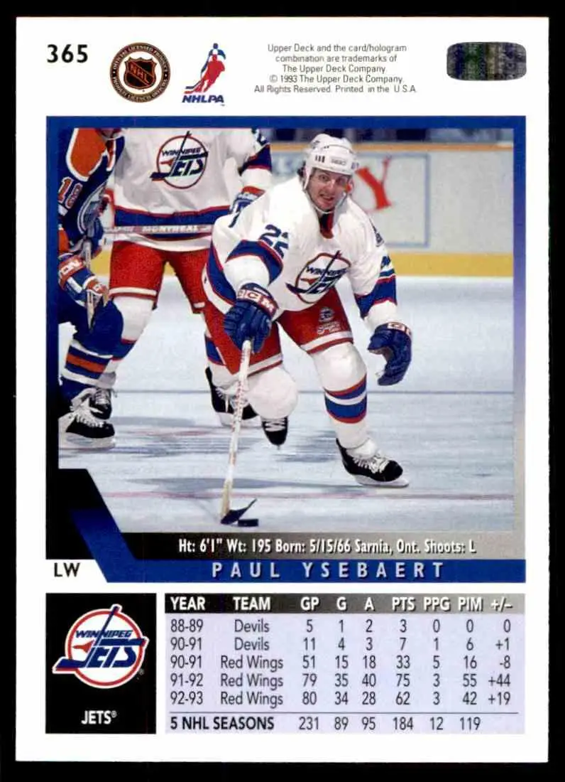 1993-94 Ud Hockey Series 2 # 365 Paul Ysebaert 1