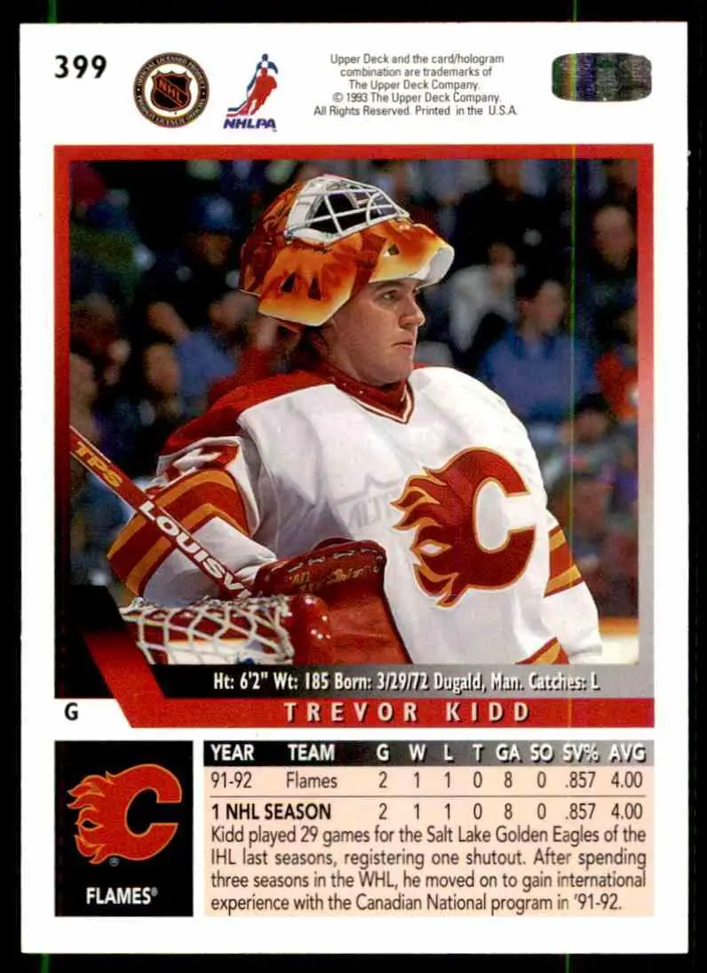 1993-94 Ud Hockey Series 2 # 399 Trevor Kidd 1