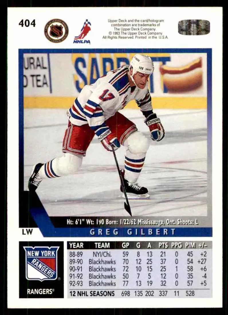 1993-94 Ud Hockey Series 2 # 404 Greg Gilbert 1
