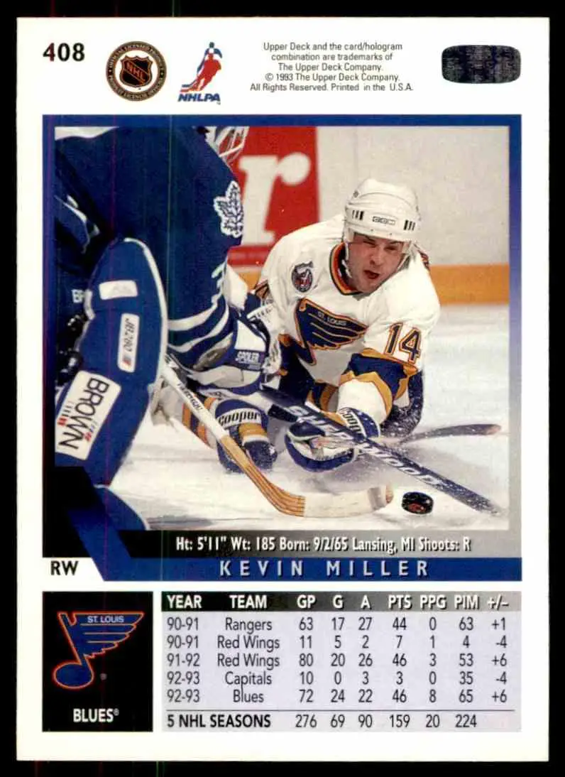 1993-94 Ud Hockey Series 2 # 408 Kevin Miller 1