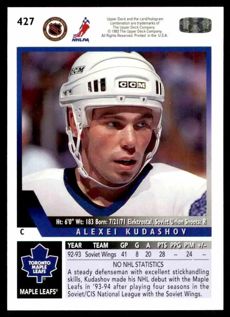 1993-94 Ud Hockey Series 2 # 427 Алексей Кудашов 1