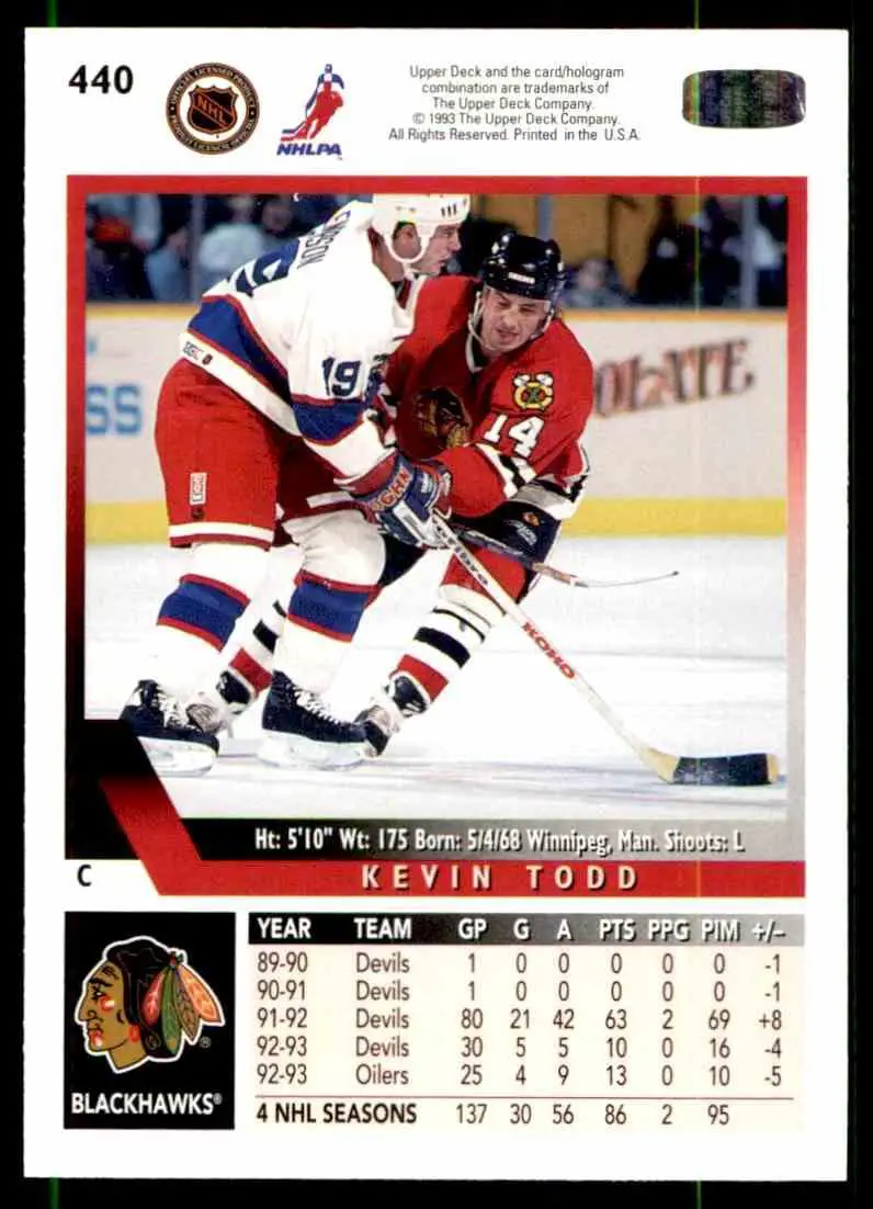 1993-94 Ud Hockey Series 2 # 440 Kevin Todd 1