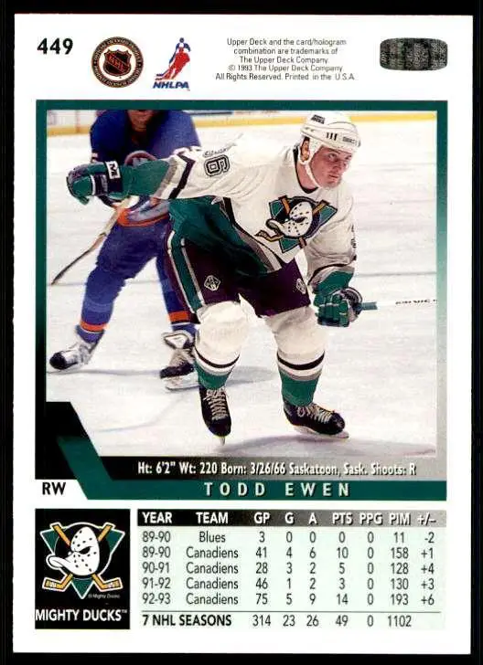 1993-94 Ud Hockey Series 2 # 449 Todd Ewen 1