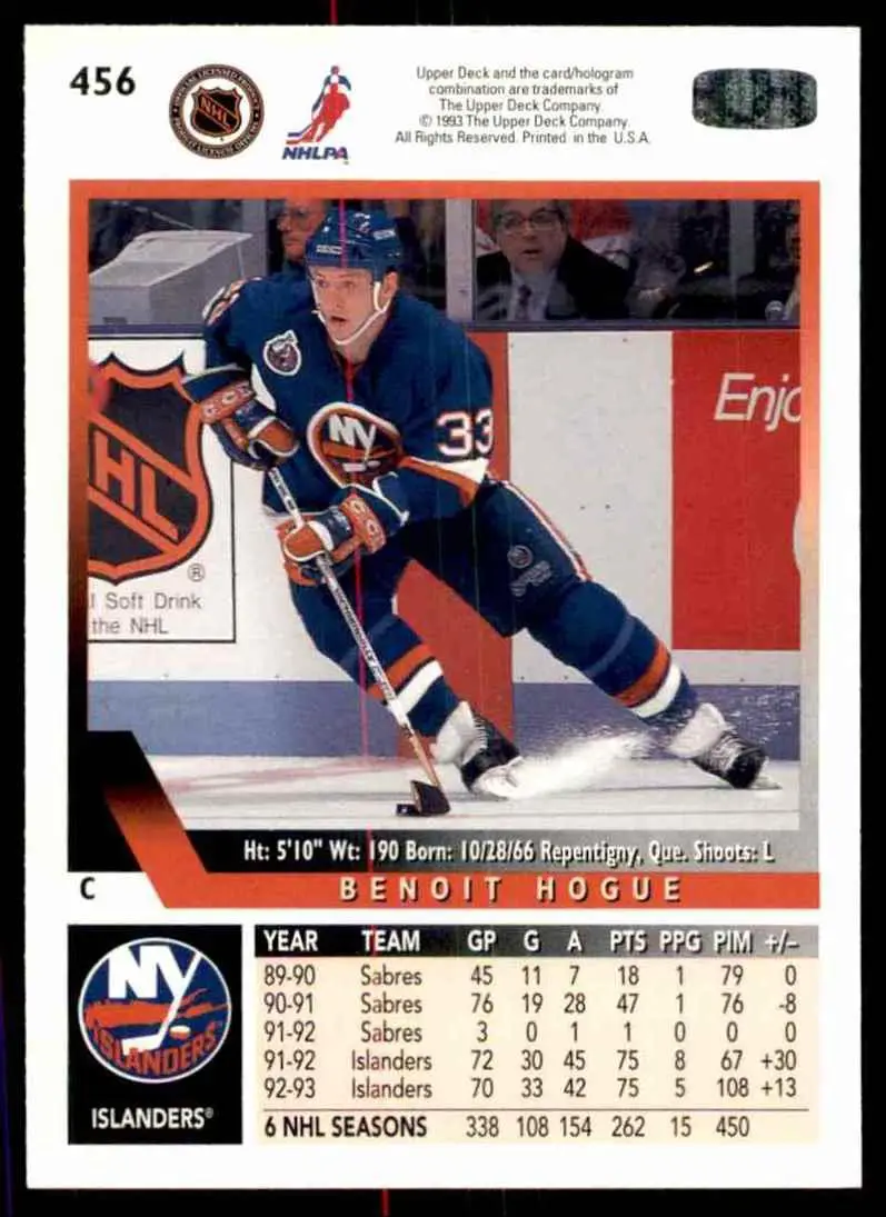 1993-94 Ud Hockey Series 2 # 456 Benoit Hogue 1