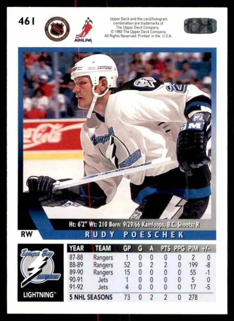 1993-94 Ud Hockey Series 2 # 461 Rudy Poeschek 1