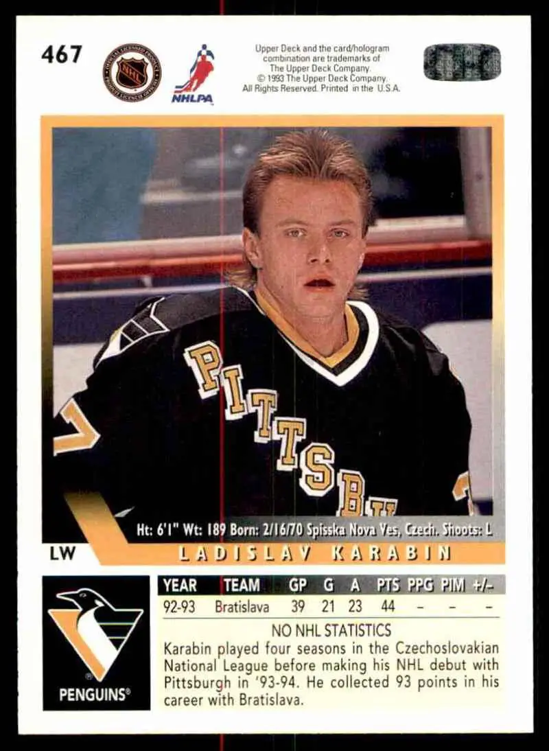 1993-94 Ud Hockey Series 2 # 467 Ladislav Karabin 1