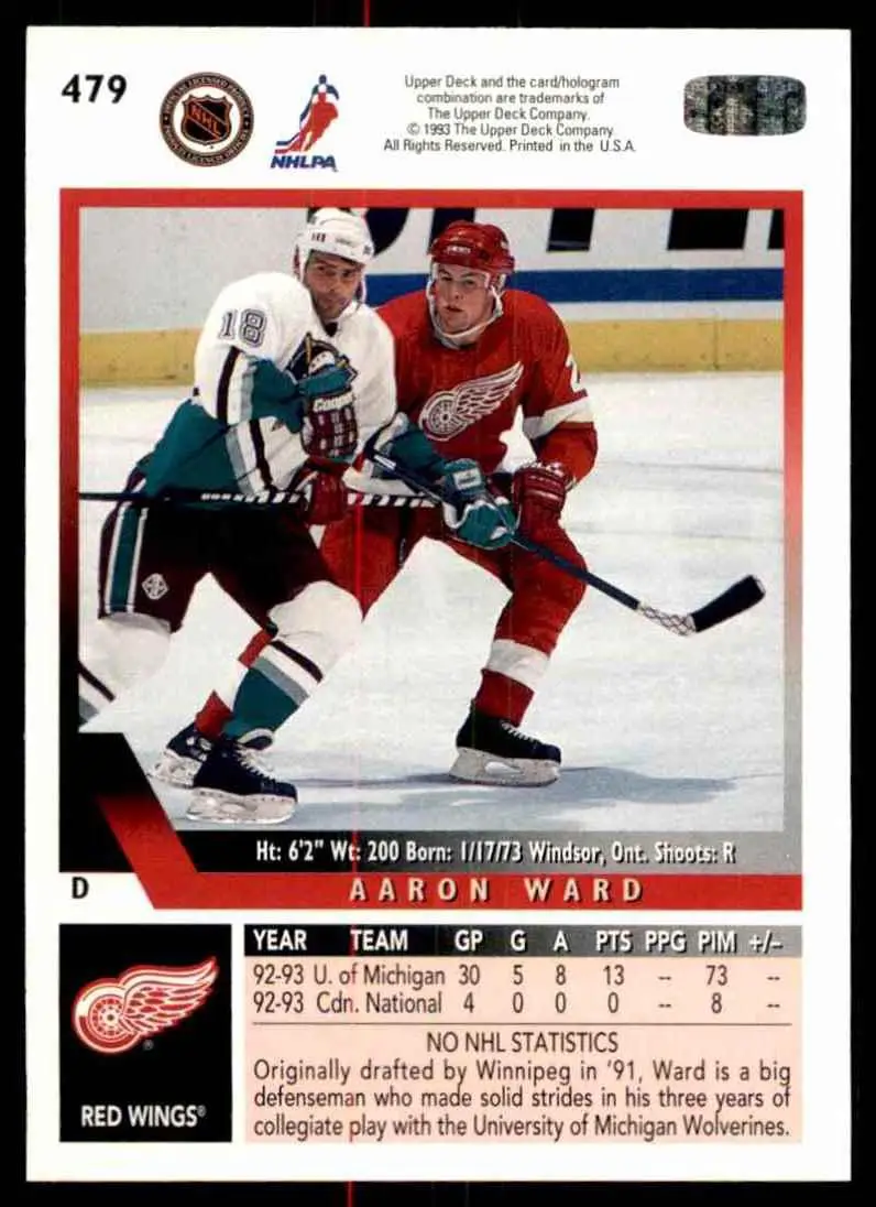 1993-94 Ud Hockey Series 2 # 479 Aaron Ward 1