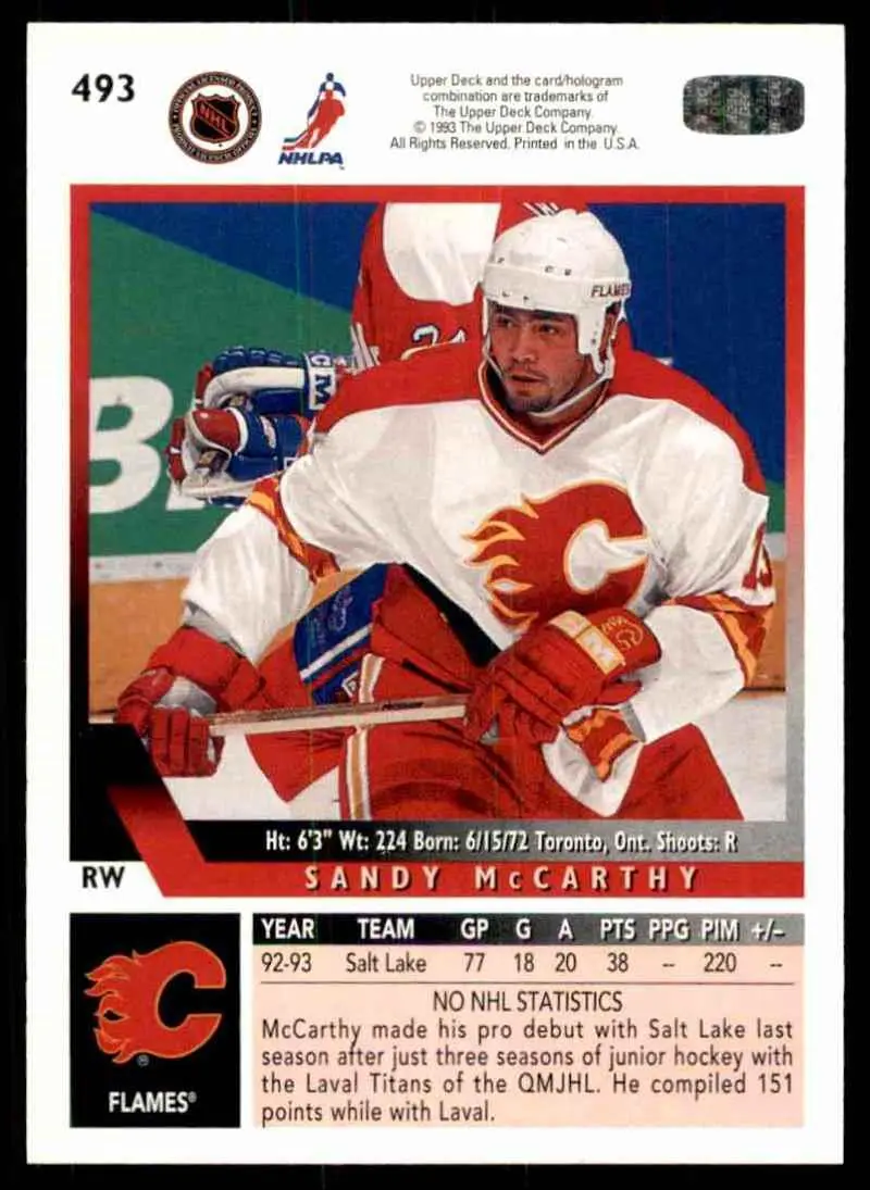 1993-94 Ud Hockey Series 2 # 493 Sandy McCarthy 1