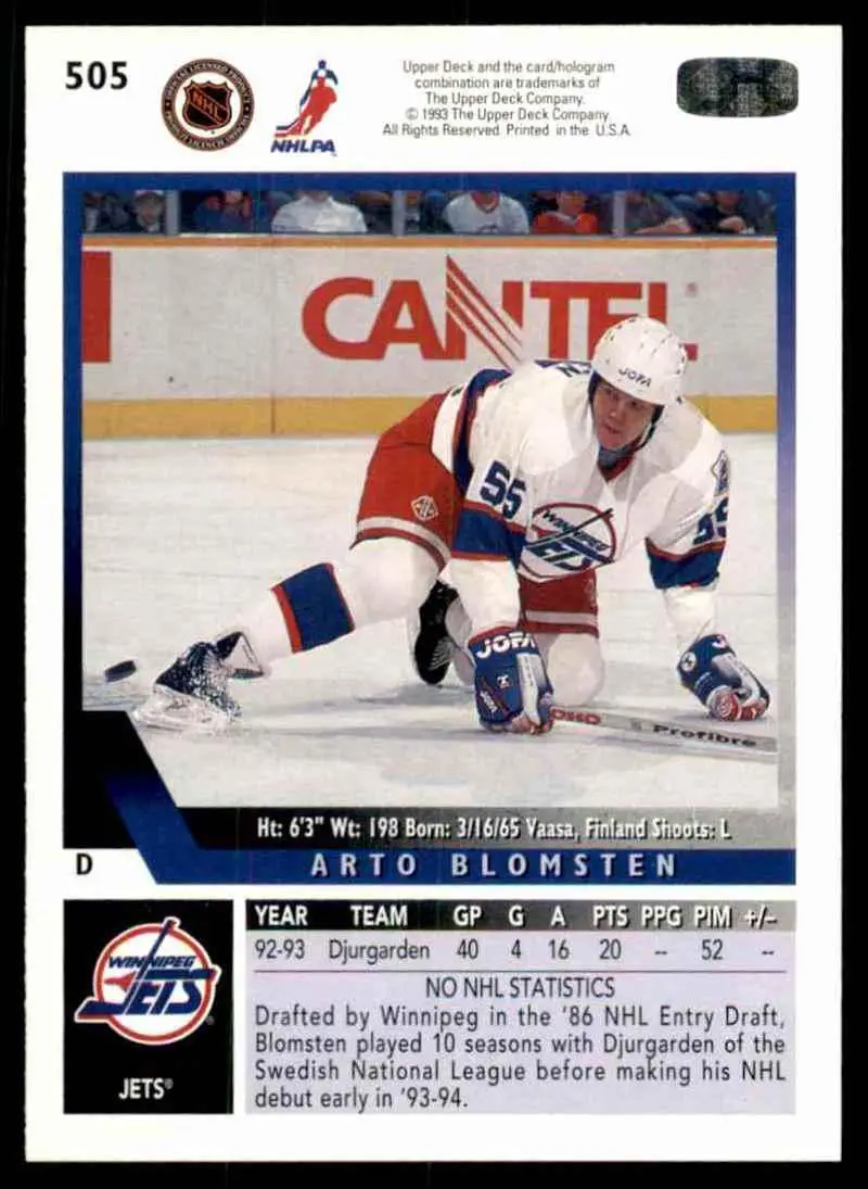 1993-94 Ud Hockey Series 2 # 505 Arto Blomsten 1