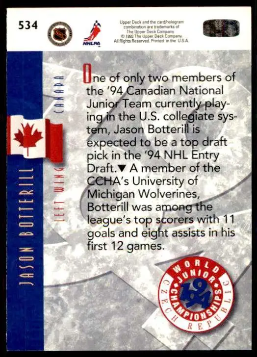 1993-94 Ud Hockey Series 2 # 534 Jason Botterill 1