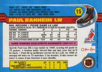 1991-92 O-Pee-Chee NHL # 15 Paul Ranheim 1